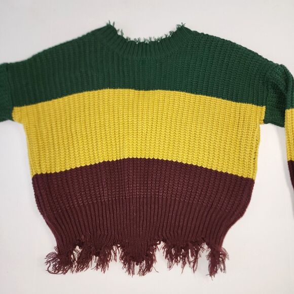 Main Strip Color Block Distressed Chunky Oversized Sweater Sz M - Picture 2 of 4